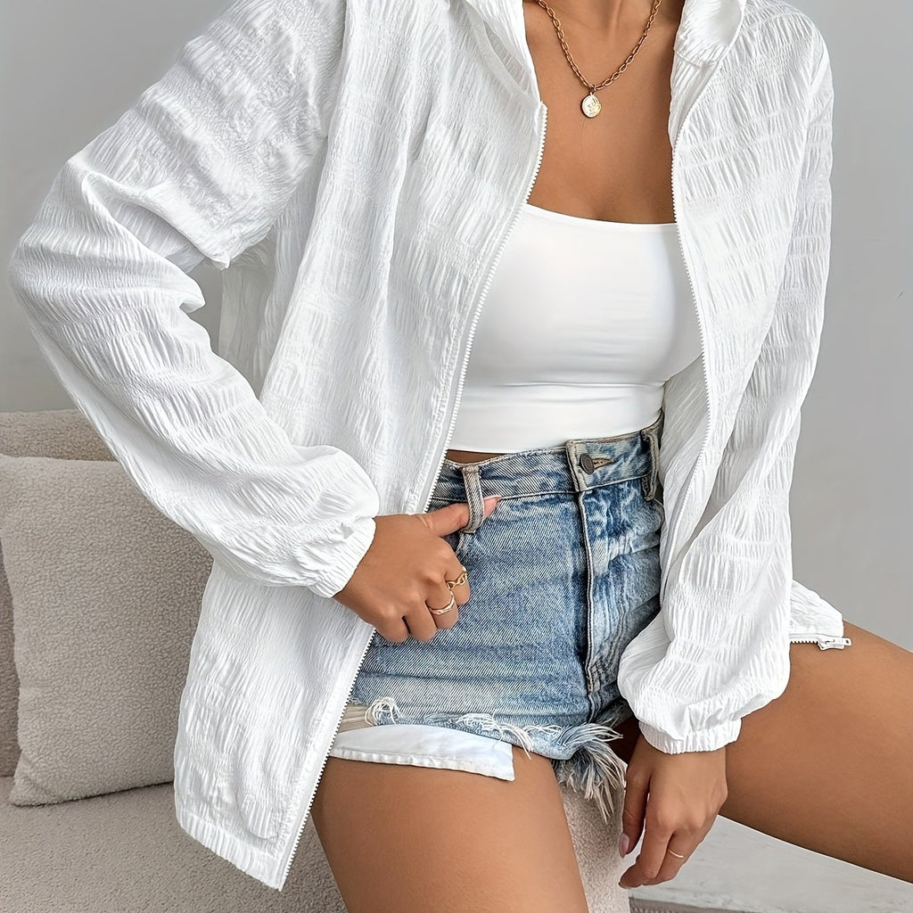 Women'S Lightweight Casual Windbreaker Jacket - Long Sleeve, Button-Up Front, Zipper Closure, Lightweight Polyester, Perfect for Spring & Fall, Spring Jacket | Buttonup Front Jacket | Zippered Jacket