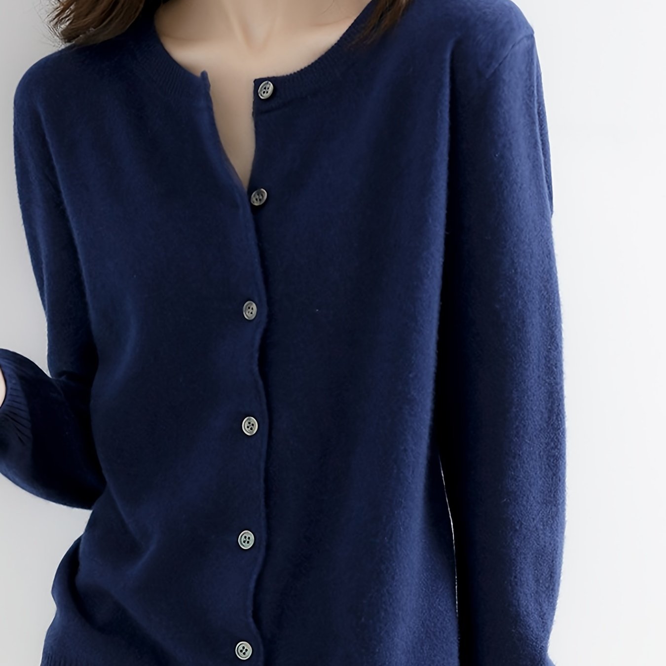 Plus Size Women'S Knitted Cardigan Solid Color Basic Crew Neck Long Sleeve Button Down Cardigan Sweater, L-XXL